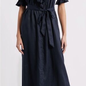 Harriette Ruffle Pintuck Puff Sleeve Midi Dress - Size S